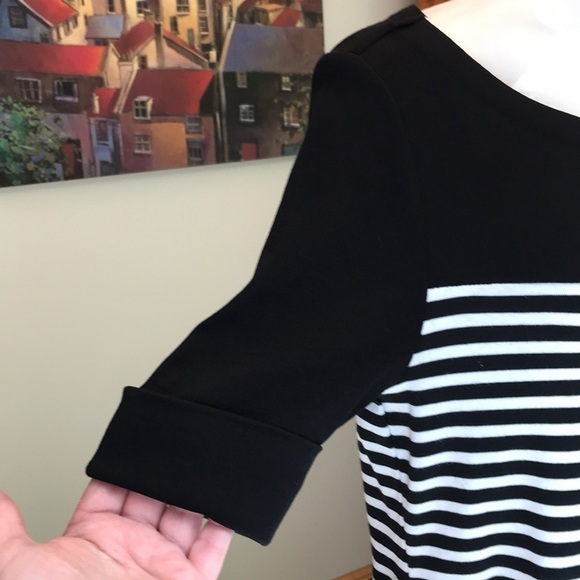 LRL NEW Black and White Striped Belted Cotton Mini Dress Size M Petite - Picture 4 of 15